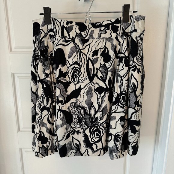 MNG cotton/linen pleated black and white skirt size 8 - Picture 1 of 4